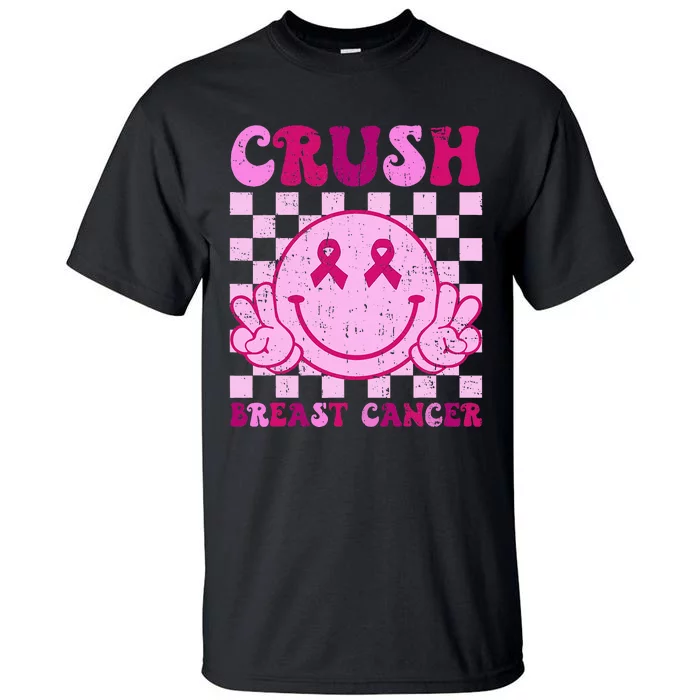 Crush Breast Cancer Awareness Groovy Retro Smile Face Tall T-Shirt