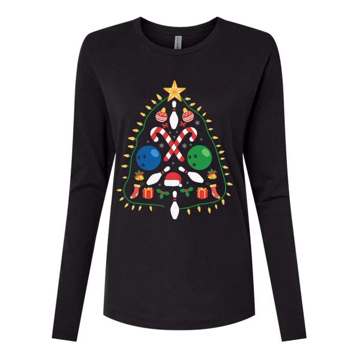 Cute Bowling Christmas Tree Lights Xmas Gift Gift Womens Cotton Relaxed Long Sleeve T-Shirt