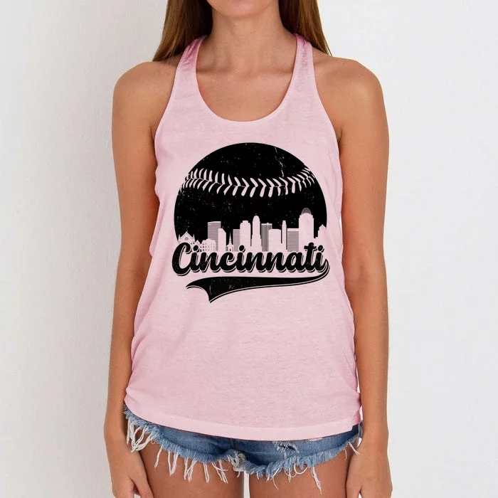 Cincinnati Baseball City Skyline Women's Knotted Racerback Tank