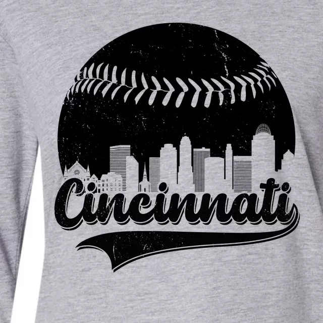 Cincinnati Baseball City Skyline Womens Cotton Relaxed Long Sleeve T-Shirt