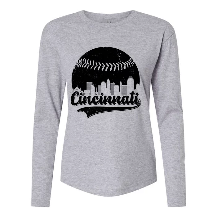 Cincinnati Baseball City Skyline Womens Cotton Relaxed Long Sleeve T-Shirt