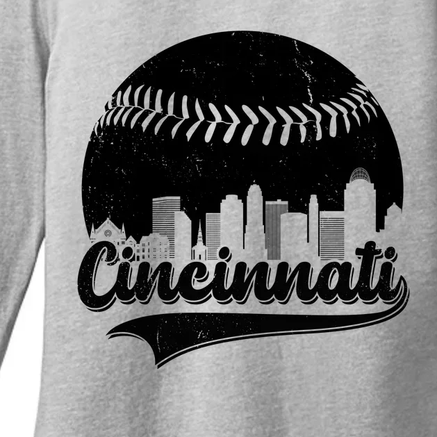 Cincinnati Baseball City Skyline Womens CVC Long Sleeve Shirt