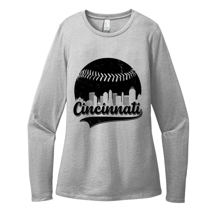 Cincinnati Baseball City Skyline Womens CVC Long Sleeve Shirt