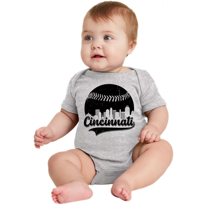 Cincinnati Baseball City Skyline Baby Bodysuit