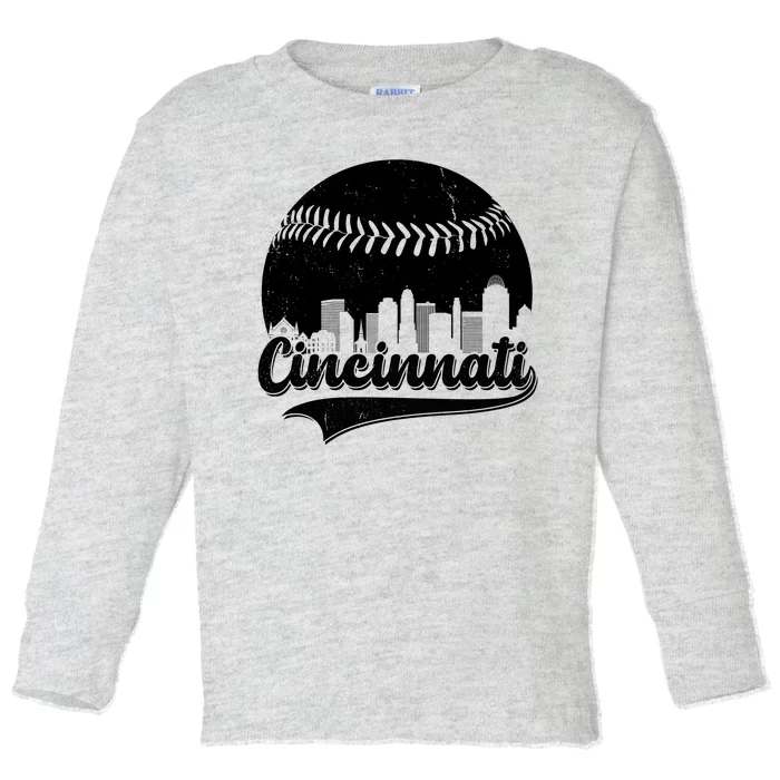 Cincinnati Baseball City Skyline Toddler Long Sleeve Shirt