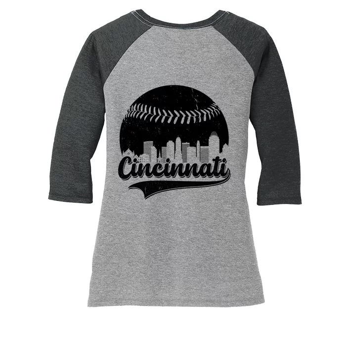 Cincinnati Baseball City Skyline Women's Tri-Blend 3/4-Sleeve Raglan Shirt