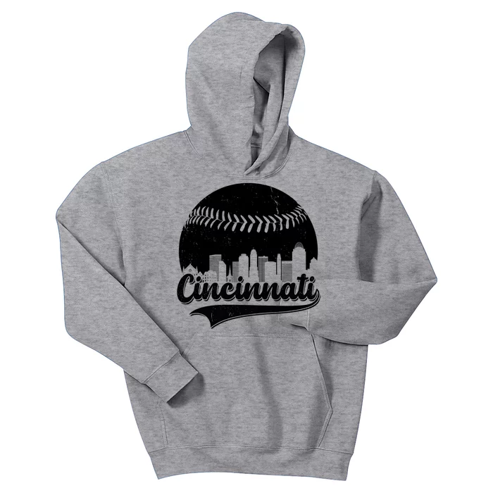 Cincinnati Baseball City Skyline Kids Hoodie