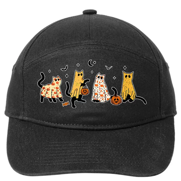 Cute Black Cats In Ghost Costume Halloween 7-Panel Snapback Hat