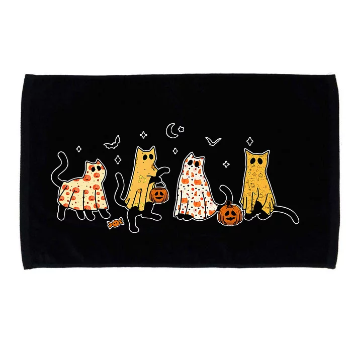 Cute Black Cats In Ghost Costume Halloween Microfiber Hand Towel