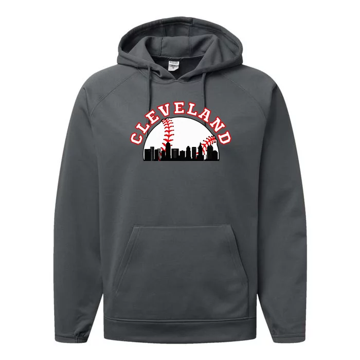 Cleveland Baseball Cleveland Oh Cityscape Cle Skyline Performance Fleece Hoodie