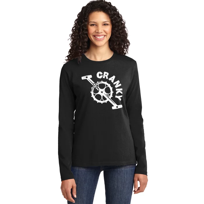 Cranky Bicycle Crank Cool Bike Rider Builder Ladies Long Sleeve Shirt