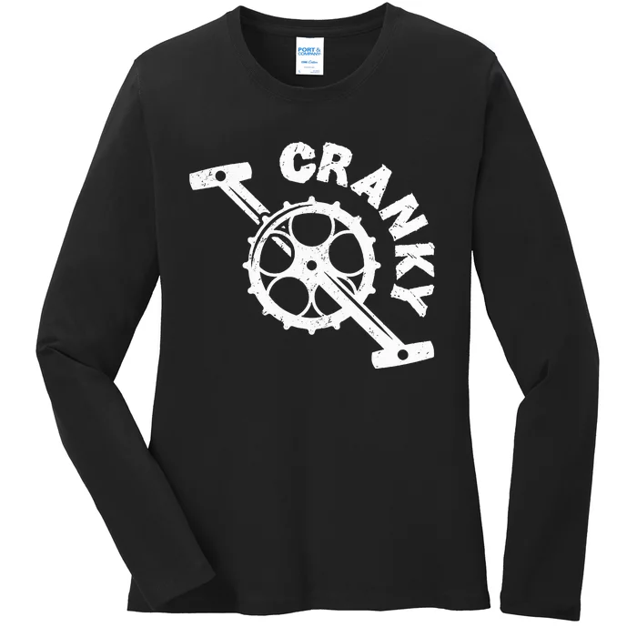 Cranky Bicycle Crank Cool Bike Rider Builder Ladies Long Sleeve Shirt