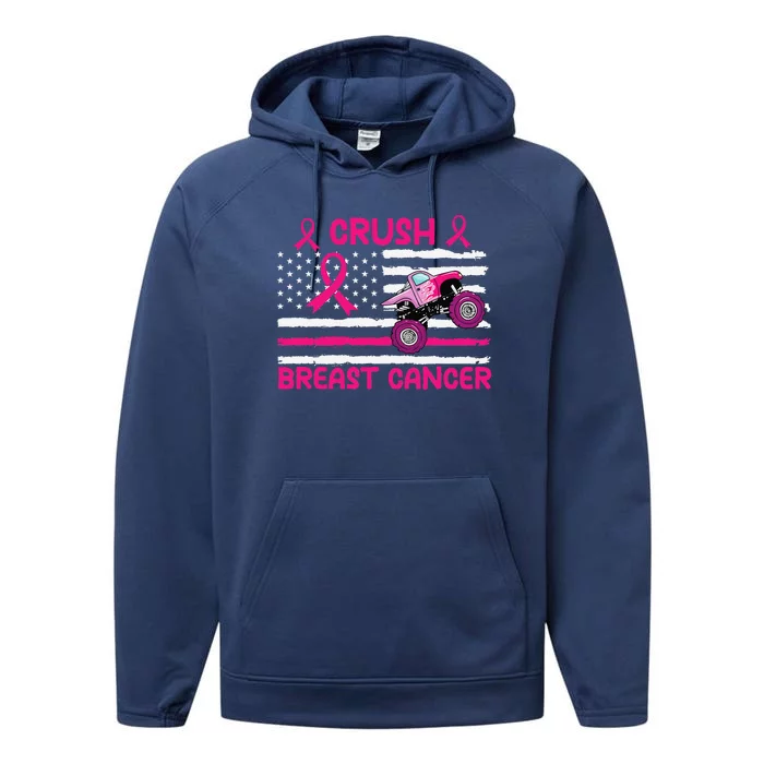 Crush Breast Cancer Awareness Monster Pin.K Monster Truck Performance Fleece Hoodie