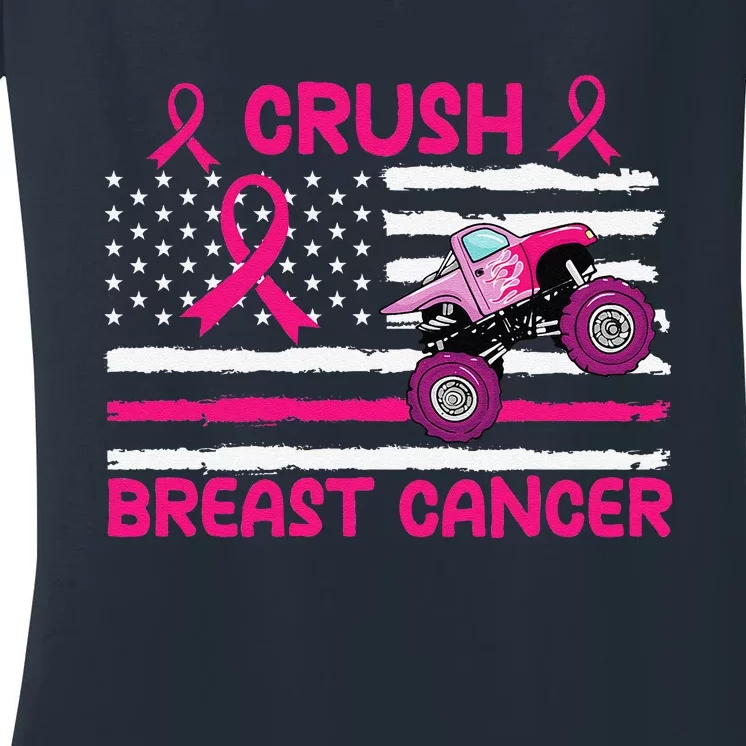 Crush Breast Cancer Awareness Monster Pin.K Monster Truck Women's V-Neck T-Shirt