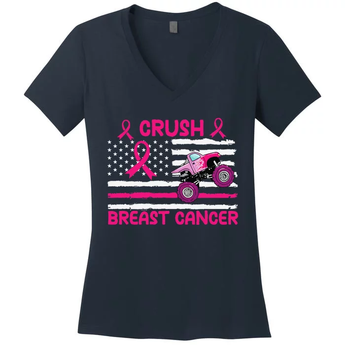 Crush Breast Cancer Awareness Monster Pin.K Monster Truck Women's V-Neck T-Shirt