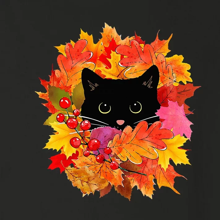 Cute Black Cat Pile of Leaves Cute Cats and Fall Season Toddler Long Sleeve Shirt