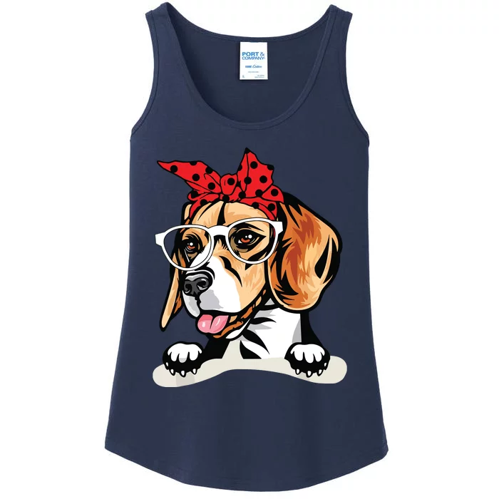 Cute Beagle Christmas Red Plaid Headband And Glasses Ladies Essential Tank