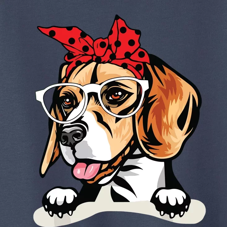 Cute Beagle Christmas Red Plaid Headband And Glasses Toddler T-Shirt