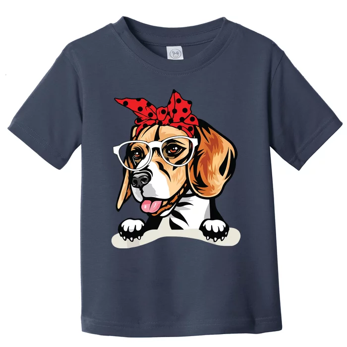 Cute Beagle Christmas Red Plaid Headband And Glasses Toddler T-Shirt