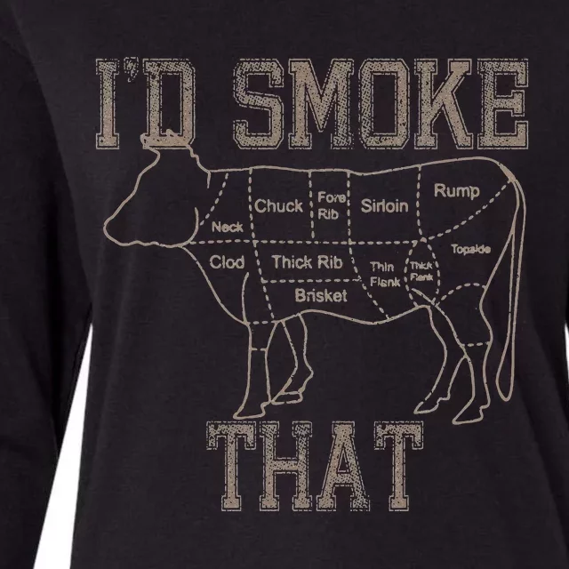 Chef Butcher Cook BBQ I'd Smoke That Cow Beef Womens Cotton Relaxed Long Sleeve T-Shirt