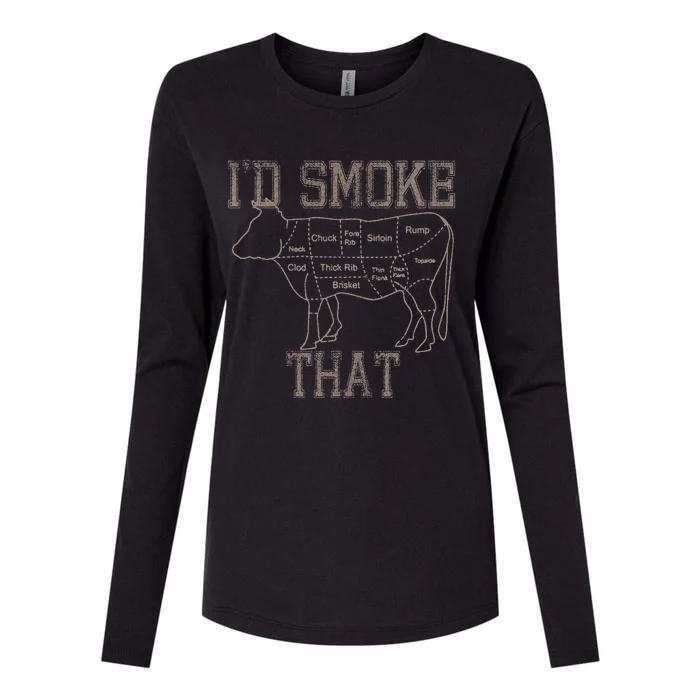 Chef Butcher Cook BBQ I'd Smoke That Cow Beef Womens Cotton Relaxed Long Sleeve T-Shirt