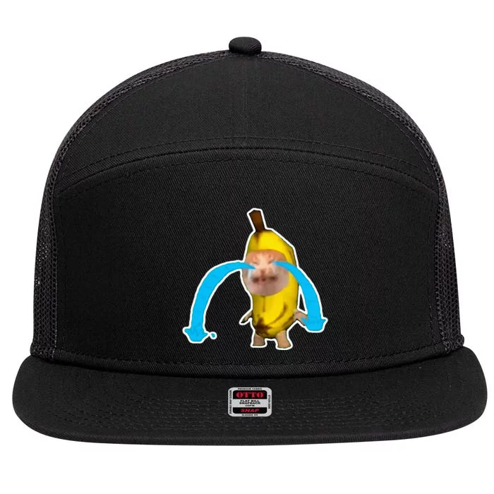 Crying Banana Cat Meme 7 Panel Mesh Trucker Snapback Hat