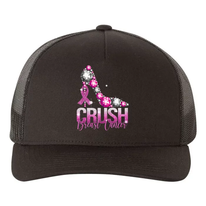 Crush Breast Cancer Awareness Bling Pink Ribbon Yupoong Adult 5-Panel Trucker Hat