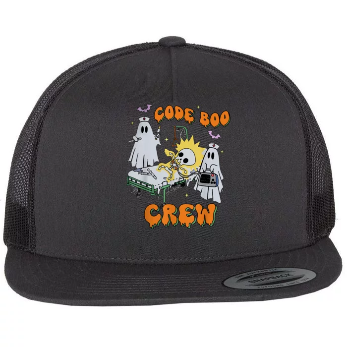 Code Boo Crew Funny Ghost Nurse Halloween Costume Nursing Flat Bill Trucker Hat