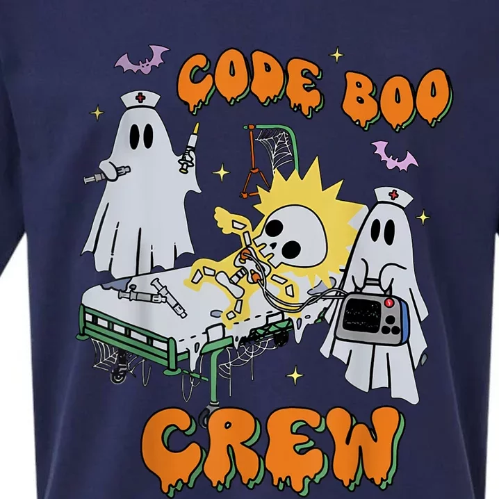 Code Boo Crew Funny Ghost Nurse Halloween Costume Nursing Sueded Cloud Jersey T-Shirt