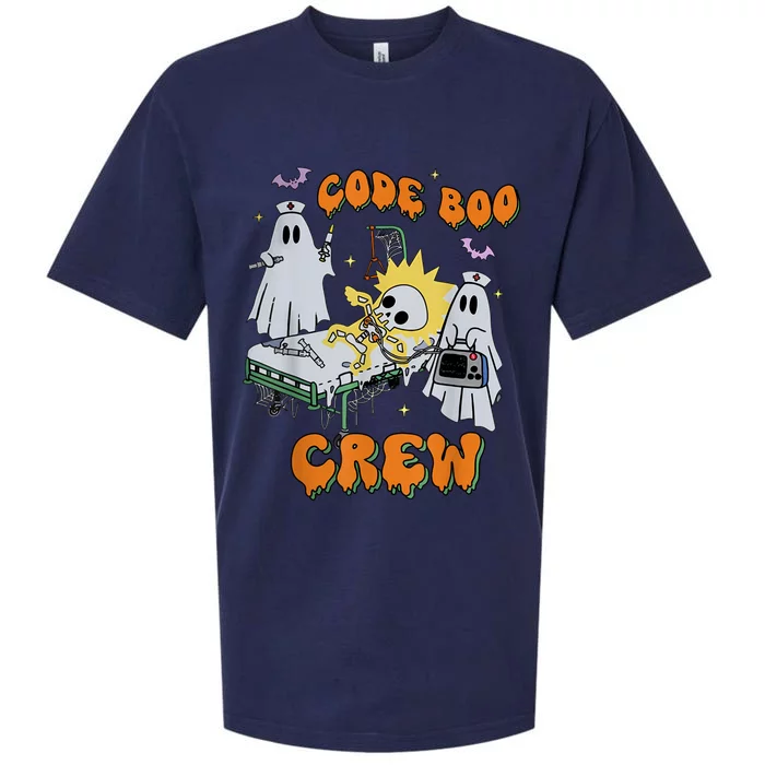 Code Boo Crew Funny Ghost Nurse Halloween Costume Nursing Sueded Cloud Jersey T-Shirt