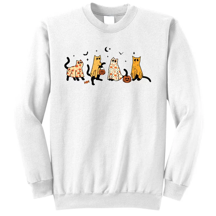 Cute Black Cats In Ghost Costume Women And Halloween Sweatshirt