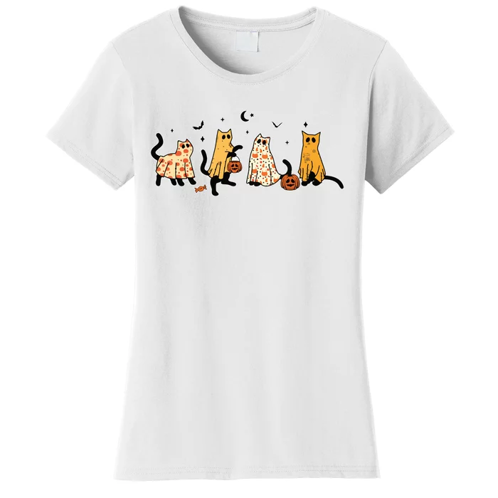 Cute Black Cats In Ghost Costume Women And Halloween Women's T-Shirt