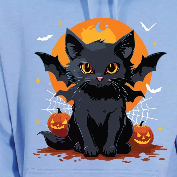 Cute Black Cat With Bat Wings Pumpkin Women Halloween Unisex Surf Hoodie