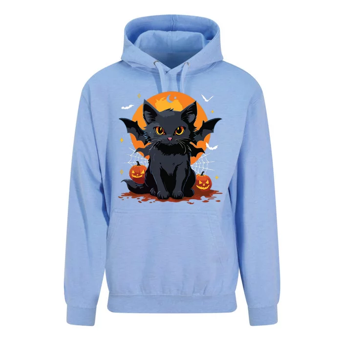 Cute Black Cat With Bat Wings Pumpkin Women Halloween Unisex Surf Hoodie