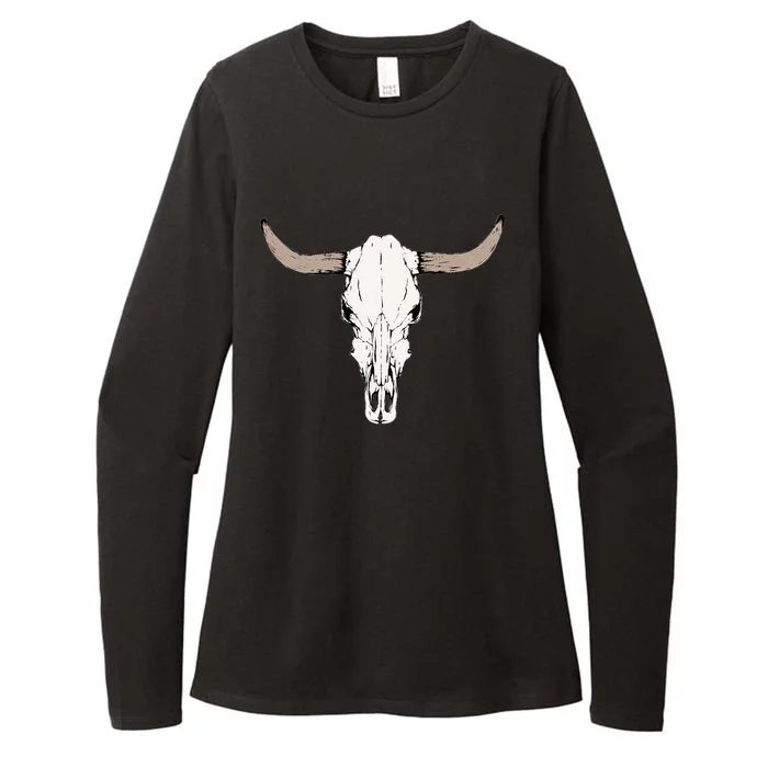 Cow Bull Cattle Skull Head Western Vintage Animal Graphic Womens CVC Long Sleeve Shirt