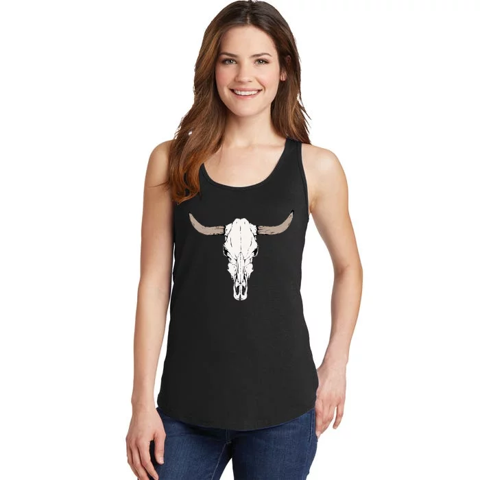 Cow Bull Cattle Skull Head Western Vintage Animal Graphic Ladies Essential Tank