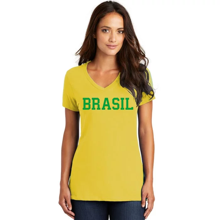 Cool Brasil Country Soccer Name Women's V-Neck T-Shirt