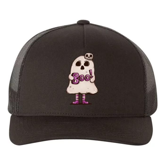 Cute Boo Creepy Scary Skull Skeleton Yupoong Adult 5-Panel Trucker Hat