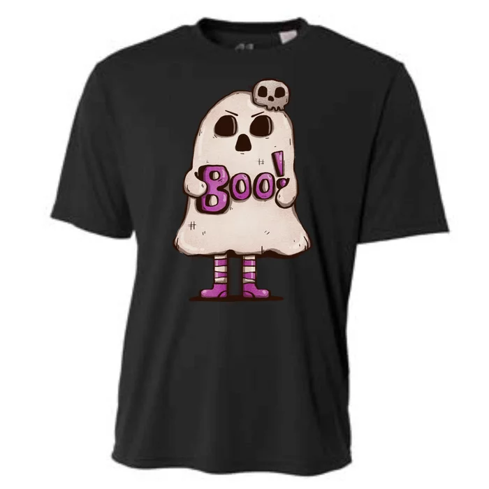 Cute Boo Creepy Scary Skull Skeleton Cooling Performance Crew T-Shirt