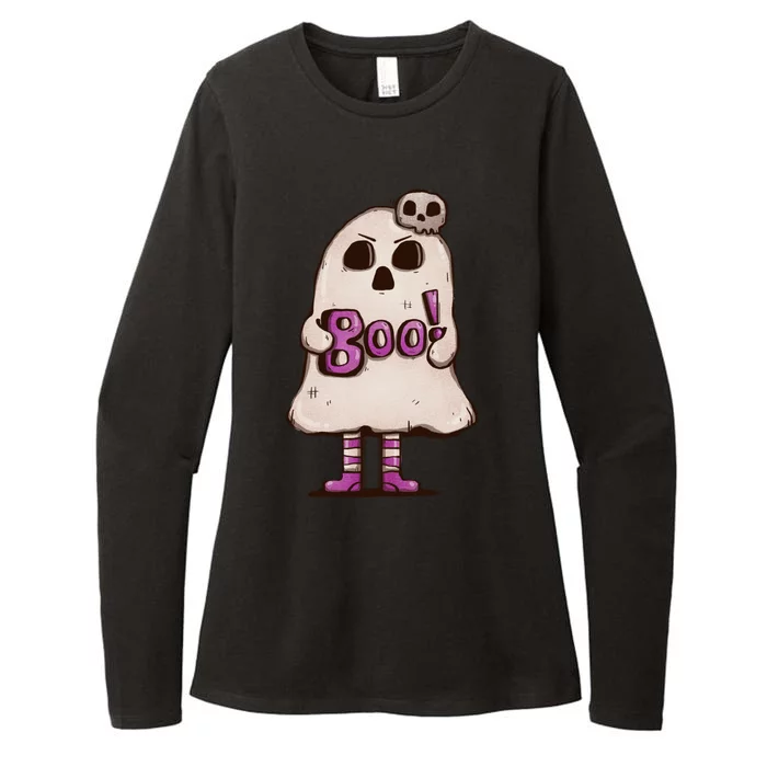 Cute Boo Creepy Scary Skull Skeleton Womens CVC Long Sleeve Shirt