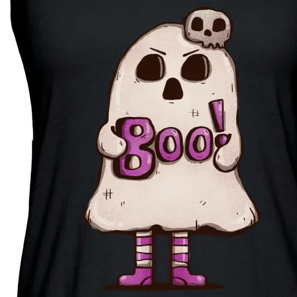 Cute Boo Creepy Scary Skull Skeleton Ladies Essential Flowy Tank