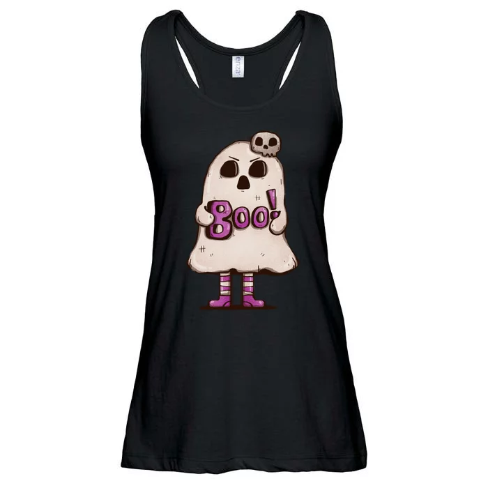 Cute Boo Creepy Scary Skull Skeleton Ladies Essential Flowy Tank