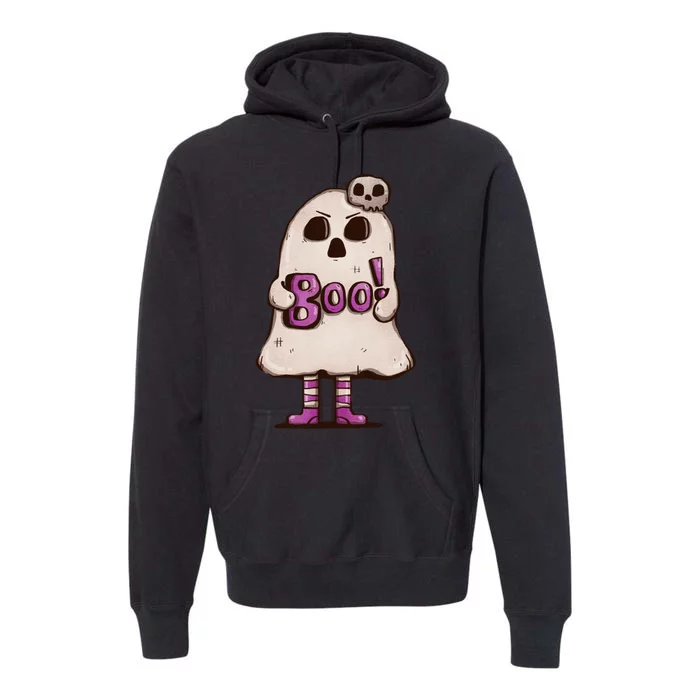 Cute Boo Creepy Scary Skull Skeleton Premium Hoodie