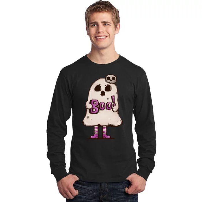 Cute Boo Creepy Scary Skull Skeleton Tall Long Sleeve T-Shirt