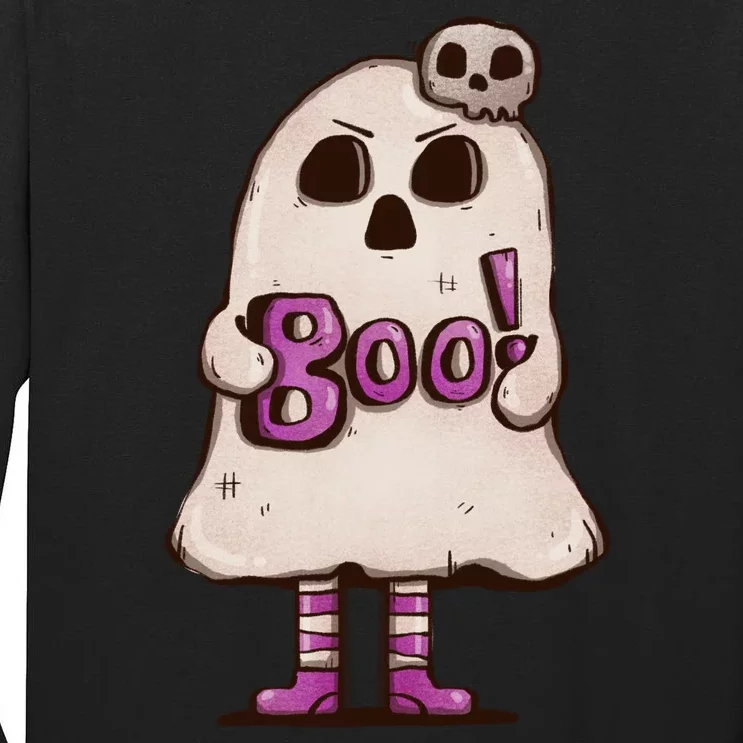 Cute Boo Creepy Scary Skull Skeleton Tall Long Sleeve T-Shirt