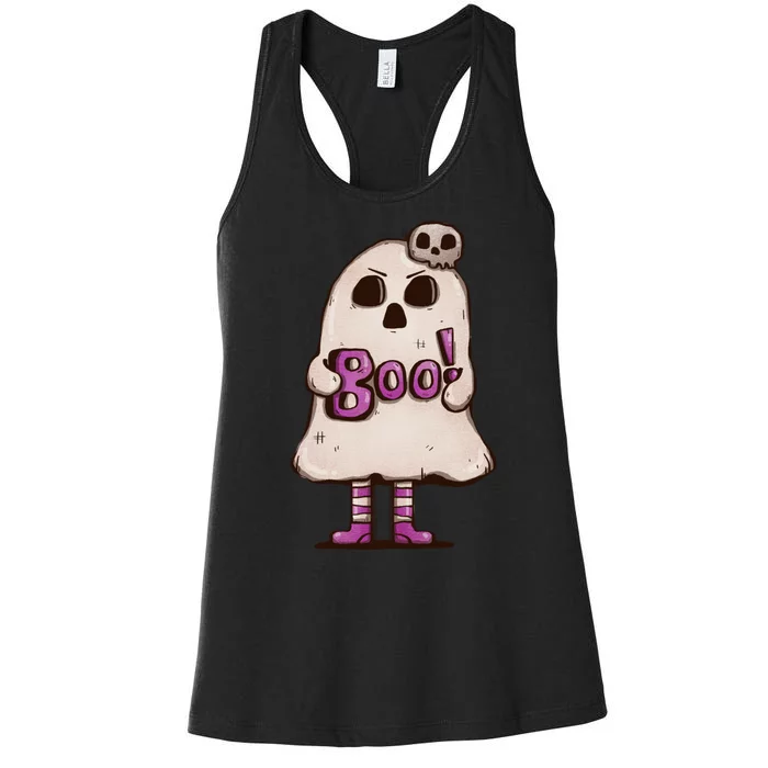 Cute Boo Creepy Scary Skull Skeleton Women's Racerback Tank