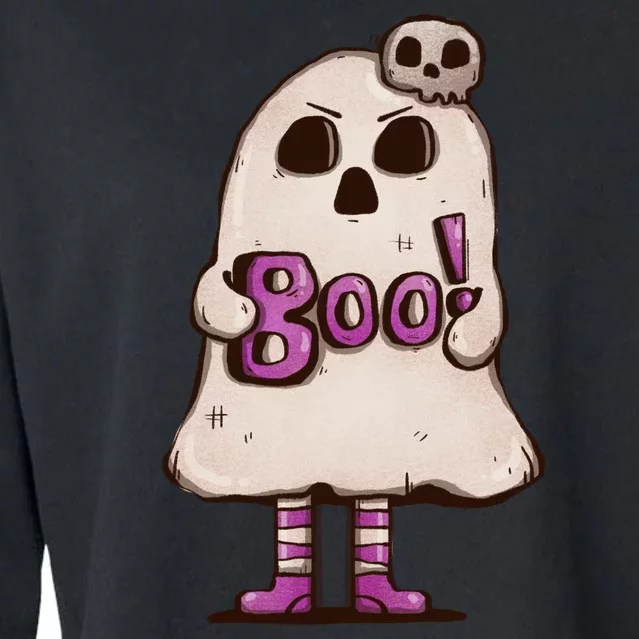 Cute Boo Creepy Scary Skull Skeleton Cropped Pullover Crew