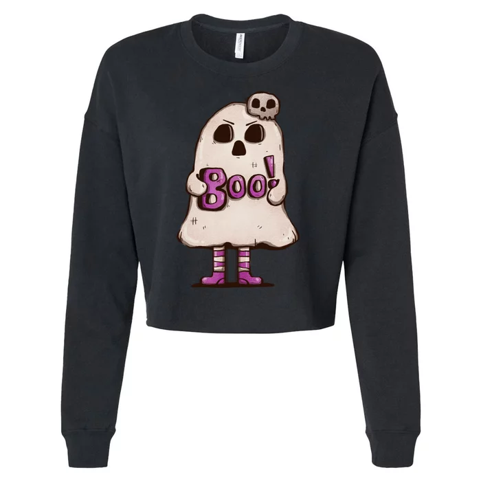 Cute Boo Creepy Scary Skull Skeleton Cropped Pullover Crew