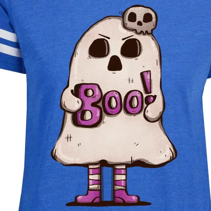 Cute Boo Creepy Scary Skull Skeleton Enza Ladies Jersey Football T-Shirt