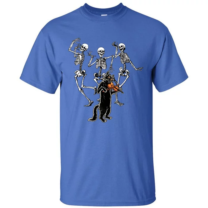 Creepy Black Cat And Dancing Skeleton Dance Of The Death Gift Tall T-Shirt